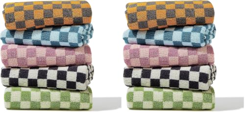 Madi-Cadi Hand Towels 5 Pack - Cotton Face Towels Soft, Absorbent, and Decorative Checkered Design for Bathroom, Kitchen, Gym, and Spa - 13 x 29 Inches for Any Occasion