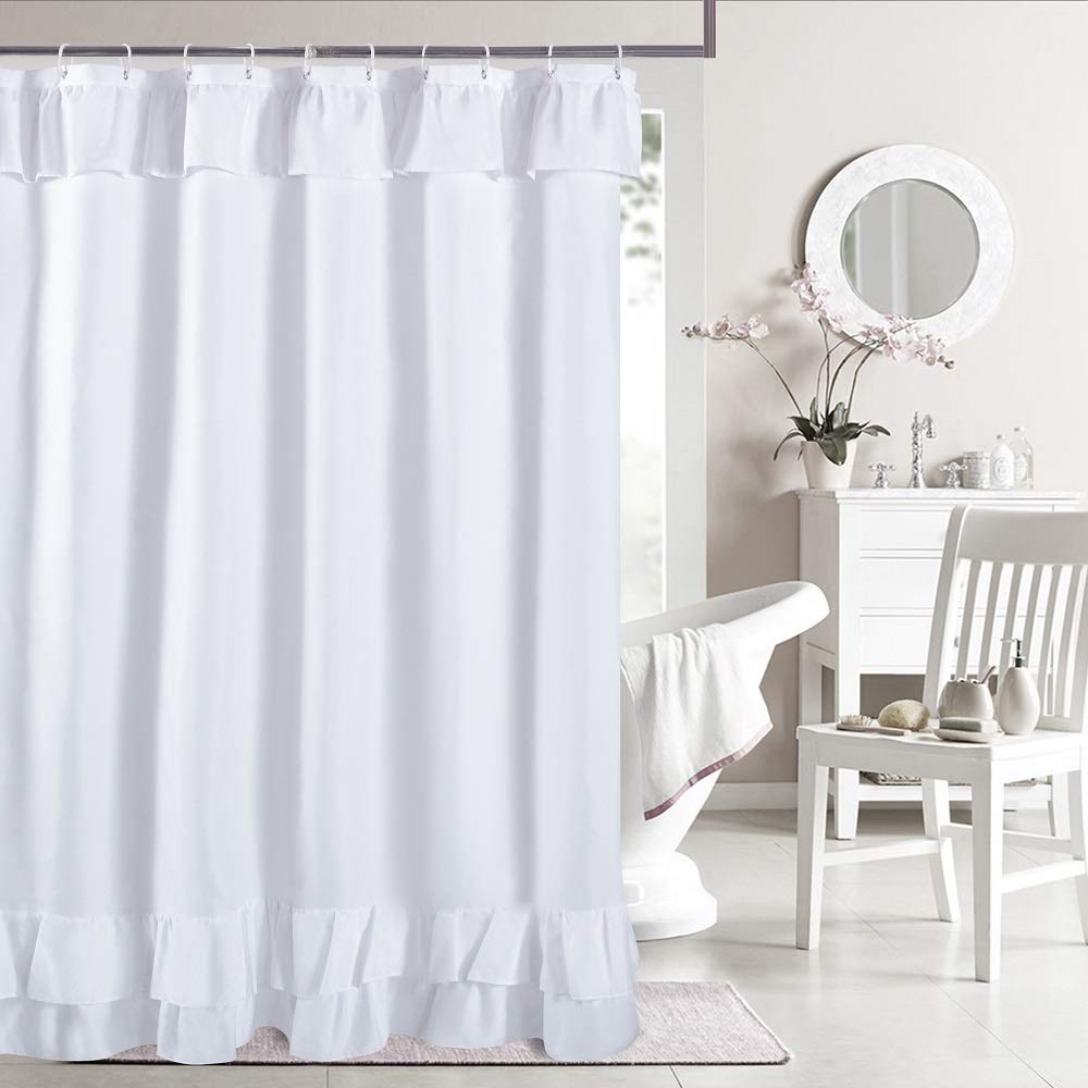 Light Blue Ruffle Shower Curtain Farmhouse Fabric Cloth Shower Curtains for Bathroom 72x72 Inches,Standard Size