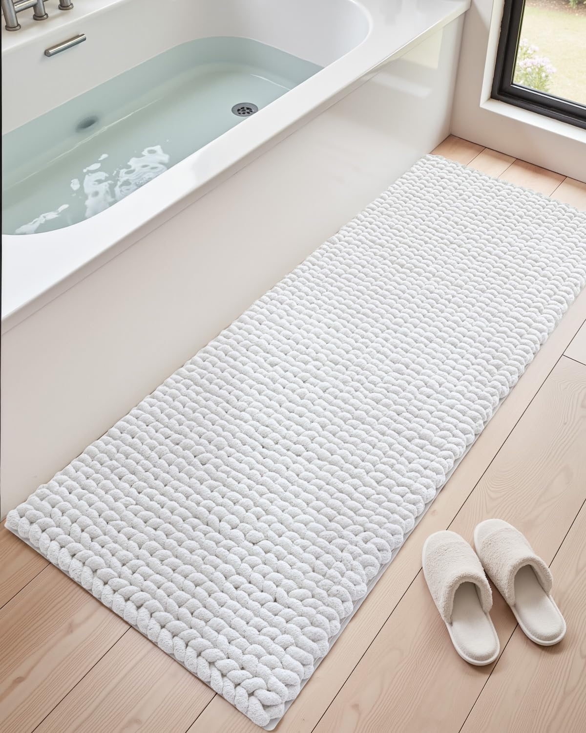 DEXI Bathroom Rugs 36x24, Non Slip Washable Chinelle Bath Mat, Taupe