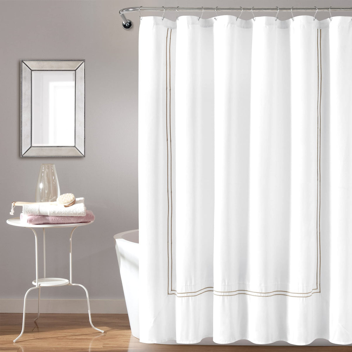 Lush Decor Hotel Collection Shower Curtain Single 72" W x 72" L White & Black - White Shower Curtains for Bathroom - Bathroom Curtain - Modern Decor