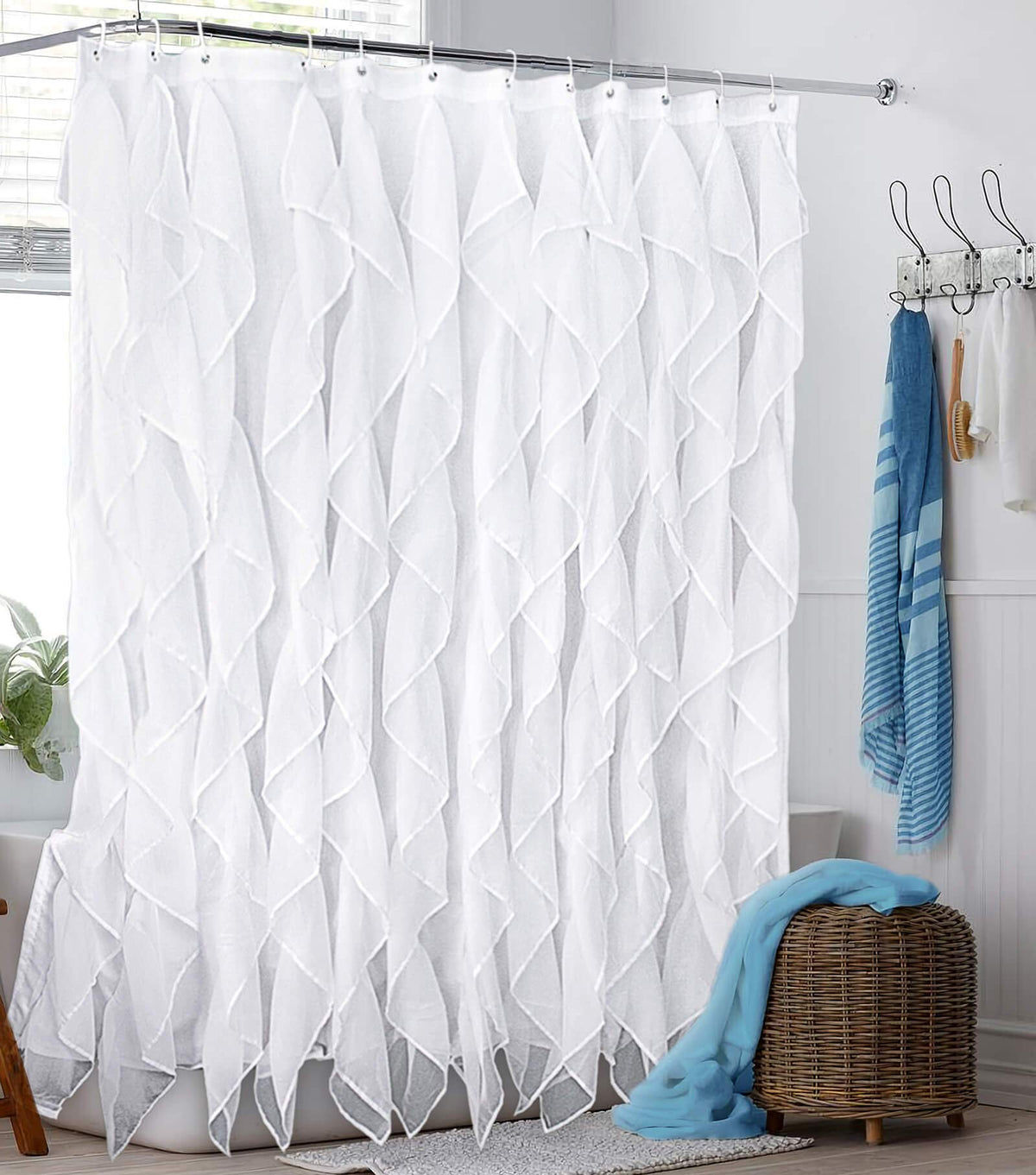 Pink Ruffle Shower Curtains for Bathroom Sheer Shower Curtain, 72in Long