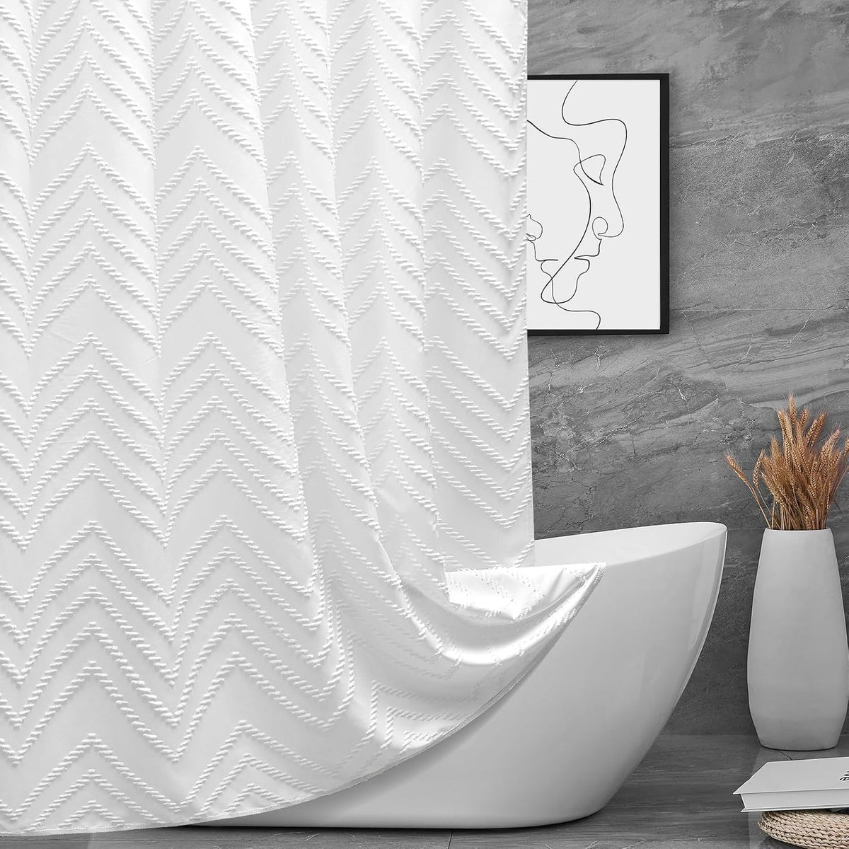 Grey Boho Fabric Shower Curtain 72 x 72 Inches