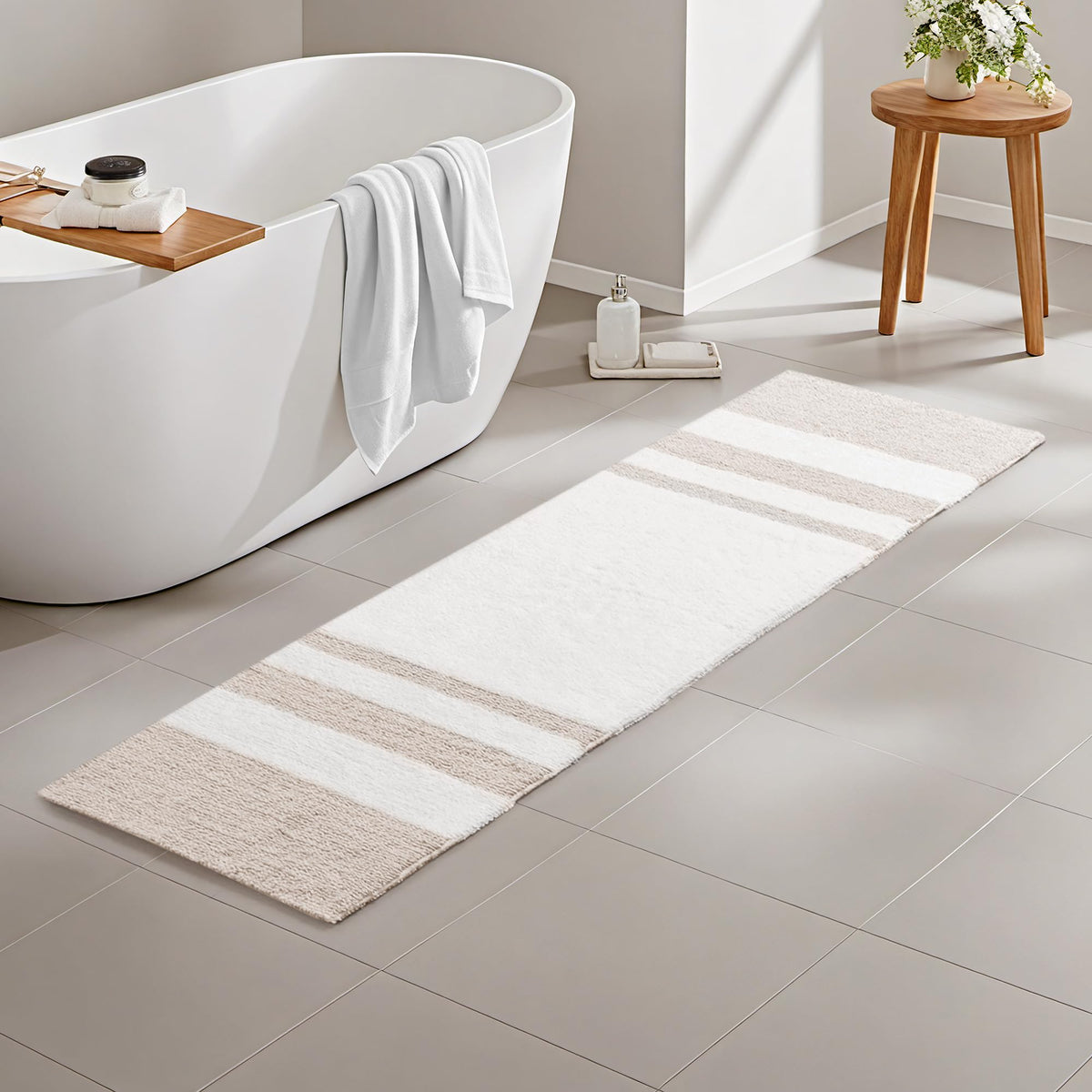Madison Park Reversible Spa Rug 100%-Cotton Striped Ultra Soft Water Fast Bath Non-Slip Absorbent Quick Dry Mats for Tub, Shower Room, and Bathroom, 20x30, Taupe (Pack of 1)