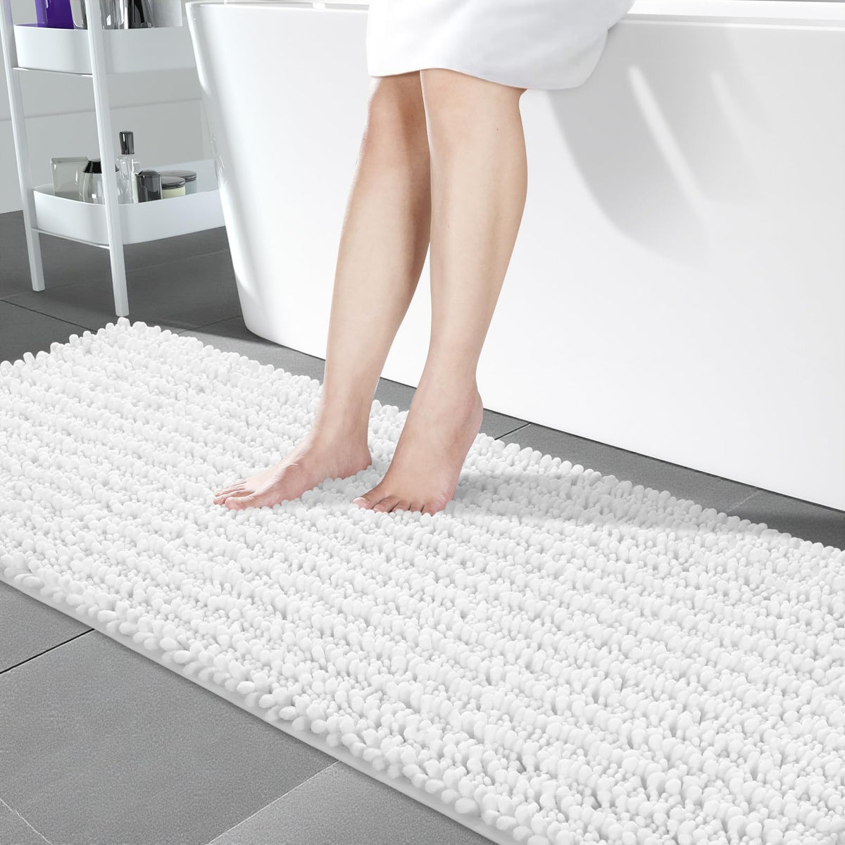 Yimobra Bathroom Rugs Non Slip Washable 32x20 Inch - Ultra Soft Absorbent Chenille Bath Mat, Quick Dry Shaggy Floor Carpet for Tub Shower, Gray Home Decor Accessories