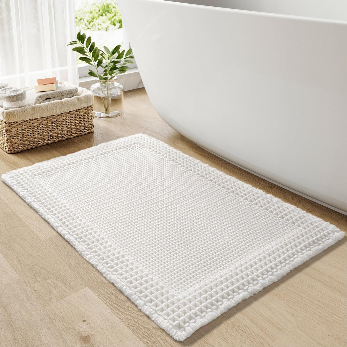 RESARE Waffle Bathroom Runner Rugs, Non Slip Boho Bath Mat 24"x72" Brown