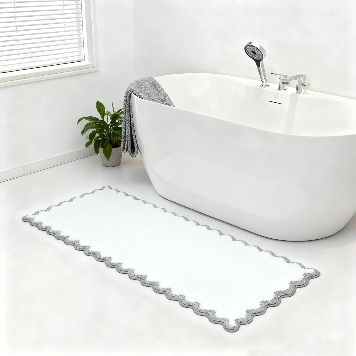ORTIGIA Cute Green Scalloped Bath Mat, Fun Plush Microfiber Scallop Bathroom Rugs Non Slip Washable Quick Dry Absorbent, Bathmat Bath Rug Carpet for Shower Stall Vanities Kitchen Floor Entrance, 20x32
