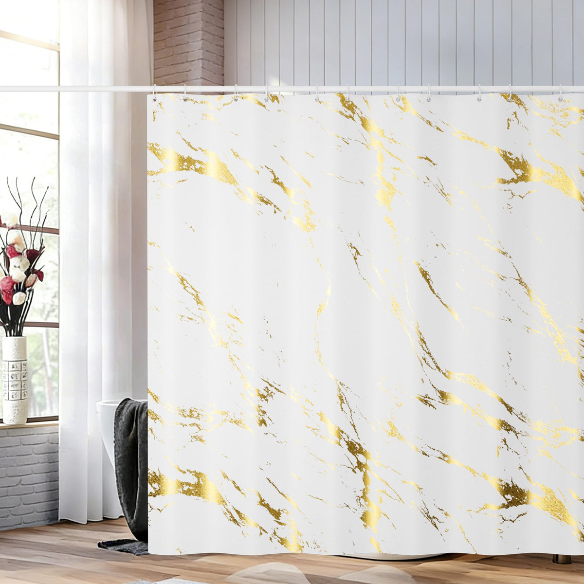 Premium Gray Marble Shower Curtain - Realistic Vein Design, Water-Resistant Fabric (72x72 Inches), Stable Drape, Easy-Clean, Stylish Nordic/Ins Bathroom Decor