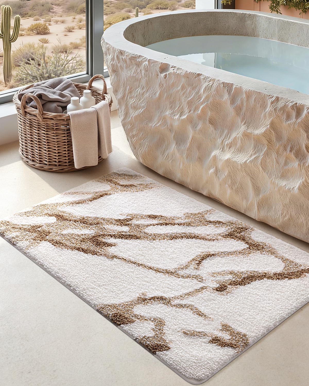DEXI Marble Bath Mats 36x24, Bathroom Rugs Non Slip Machine Washable, Grey