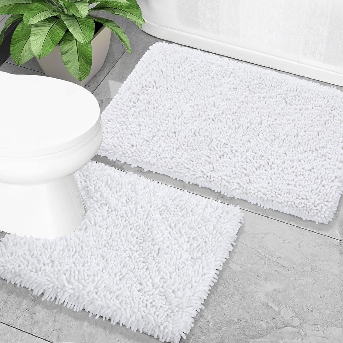 Yimobra Bathroom Rug Set 2 Piece, Luxury Shaggy Bath Mat Set with Non Slip Backing, Ultra Soft & Absorbent Mats for Bathroom Floor, Machine Washable, 31.5"x20"+24"x17", Dark Purple