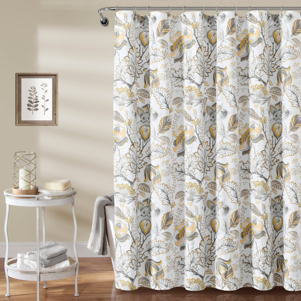 Lush Decor, Blue Cynthia Jacobean Shower Curtain-Fabric Floral Print Design,72 x 72