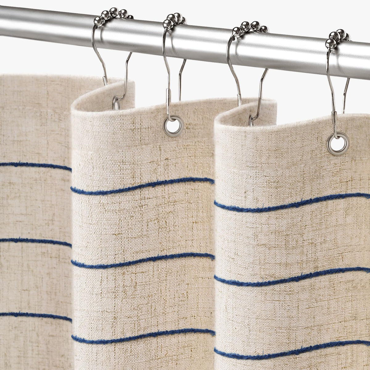 Striped Linen Shower Curtain for Bathroom, Black and Beige 72 W x 72 H