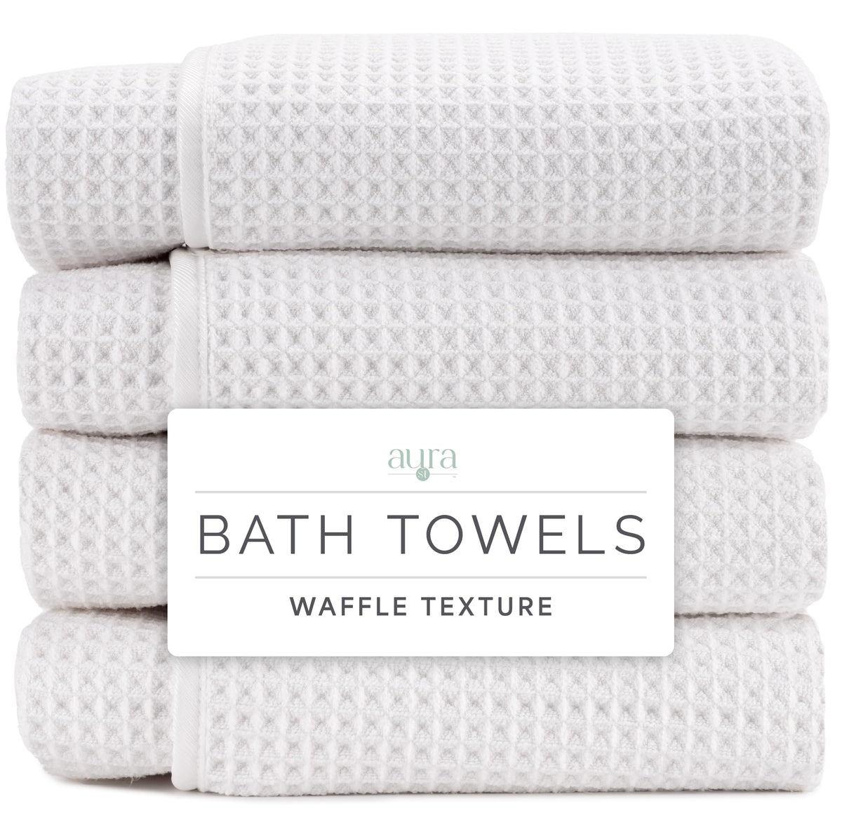 S&T INC. Aura Waffle Bath Towels, 4 Pack, 30" x 60", Beige