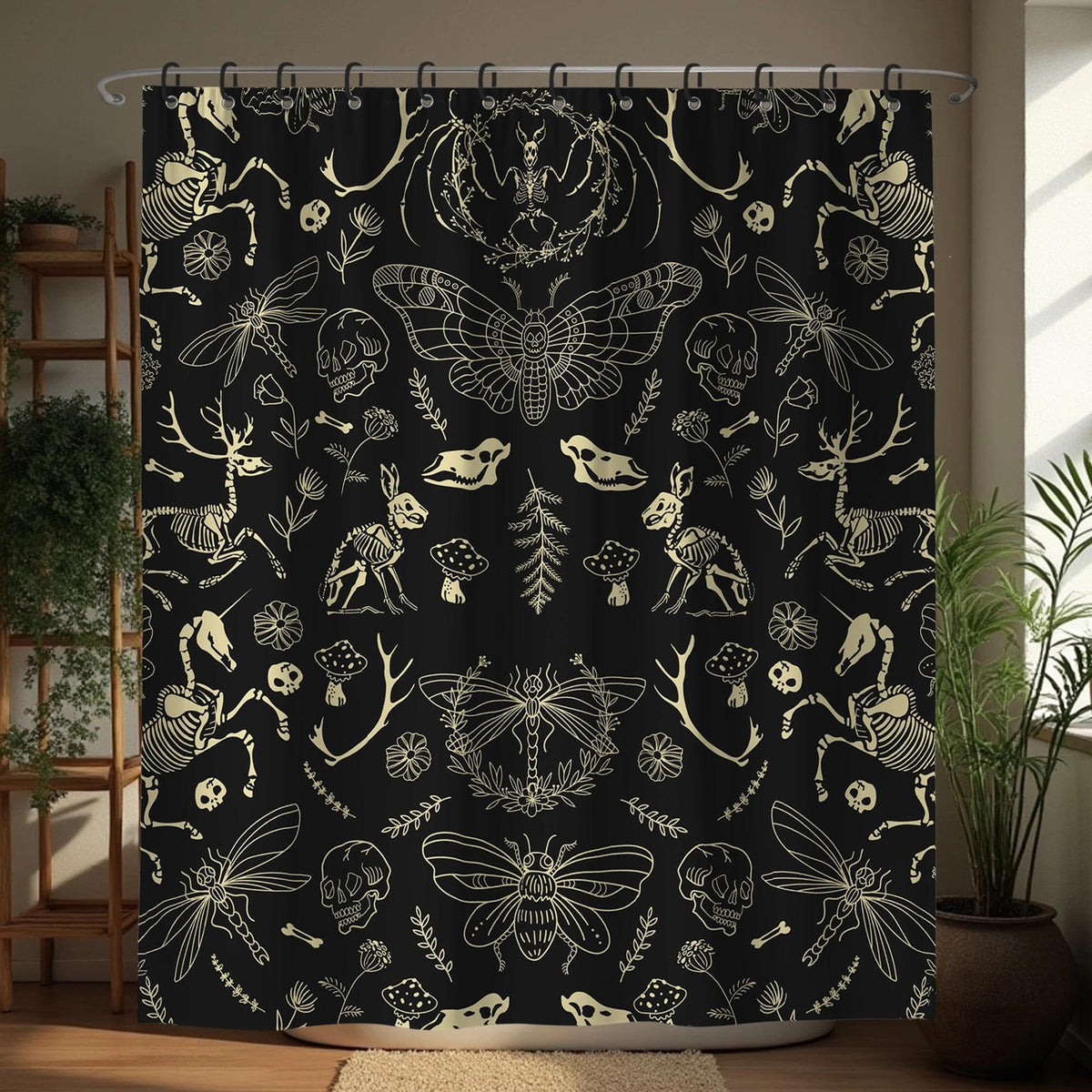 Black Goth Witchy Skull Shower Curtain Gothic Home Gift 72x72 Inches
