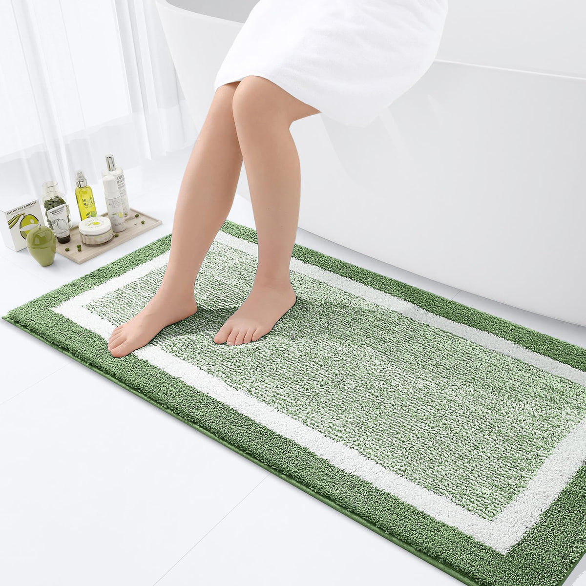 OLANLY Small Bathroom Rugs 24x16, Soft Absorbent Microfiber Bath Rugs, Grey