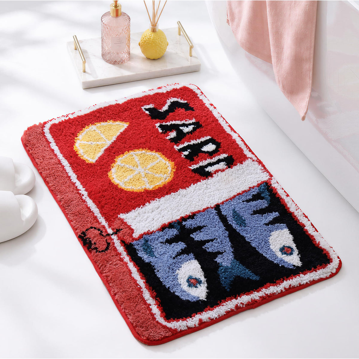TRUEDAYS Sardine Bath Mat, Cute Bath Mat for Bathroom 20x30 Inch, Blue