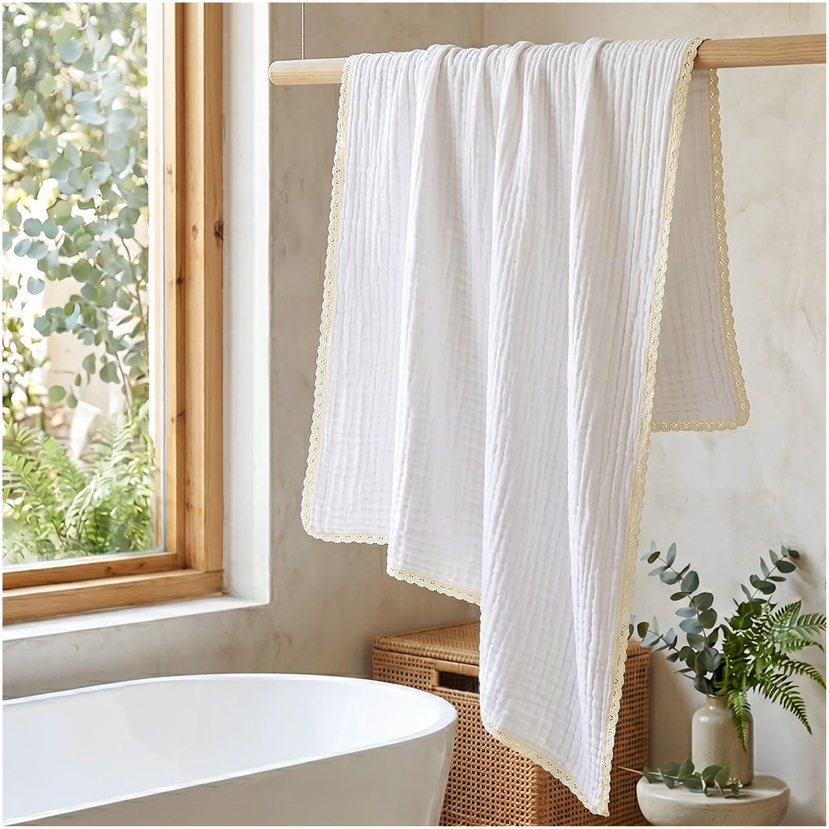Lightweight Cotton Bath Towels, 2 Pack Quick Dry Muslin Towels for Adults