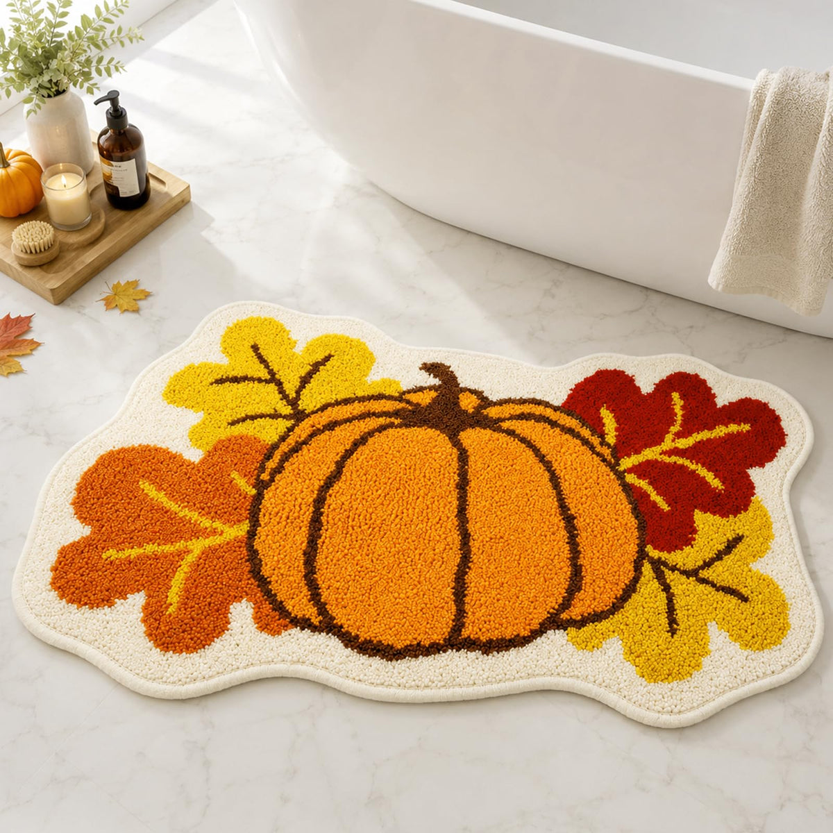 Bathroom Rugs with Green Leaf,Black Cat Monstera Rug
