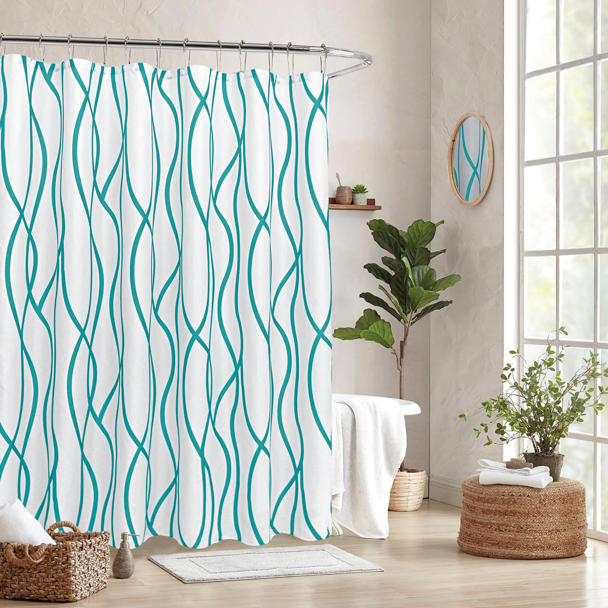 Fabric Modern Shower Curtain-Burgundy & White Shower Curtains for Bathroom