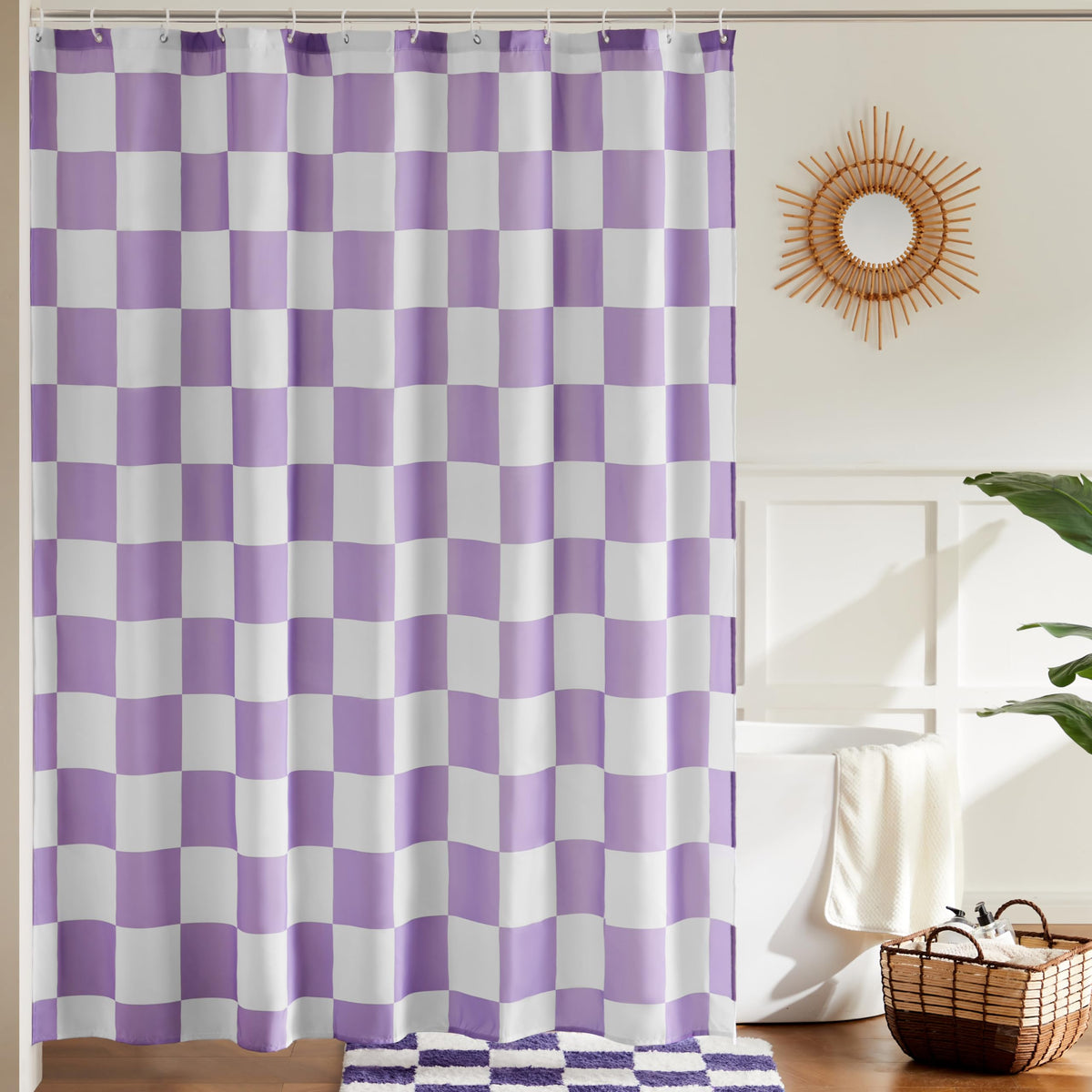 Ohocut Checkered Shower Curtain, Light Blue Shower Curtains for Bathroom, Cute Retro Checkboard Shower Curtain Vintage Aesthetic, Washable Fabric Bath Curtain 72''x72''