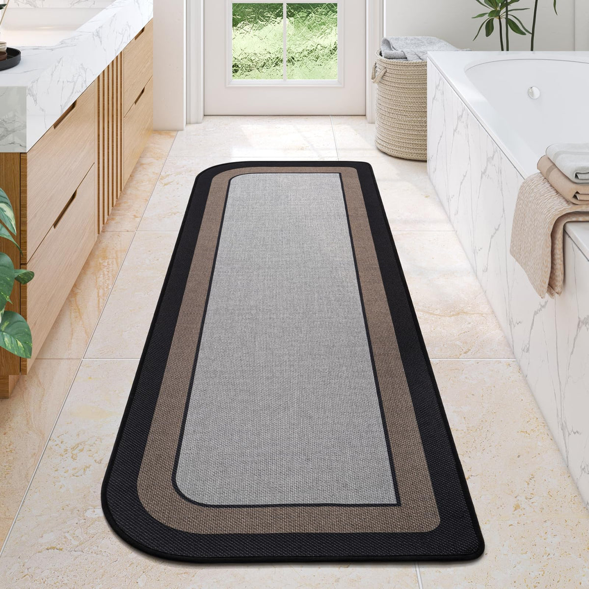 YDKGL Half Circle Bath Mat, Non Slip Thin Bathroom Rugs, Brown 16x24
