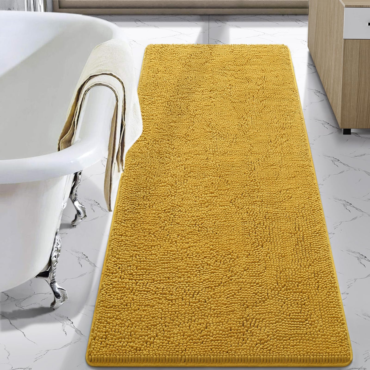 LOCHAS Luxury Bathroom Rug Shaggy Bath Mat 24 x 60 Inch, Gray