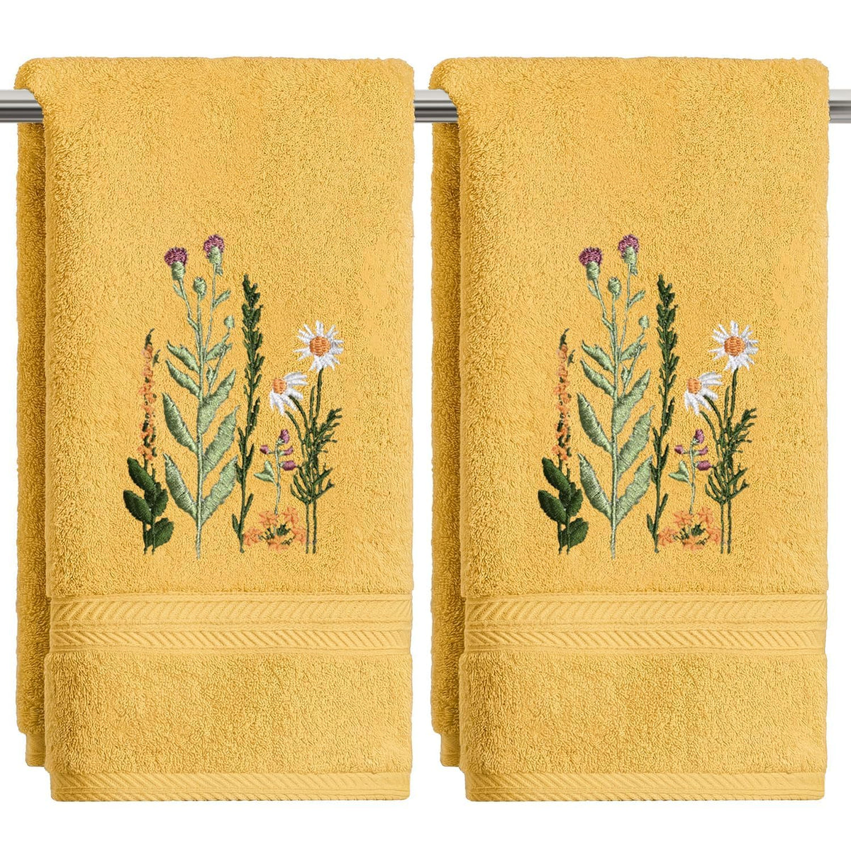 Artoid Mode 2 Pcs Beige Wildflower Floral Embroidered Hand Towels for Bathroom, 100% Cotton Soft Absorbent Farmhouse Decor Towels, 13.7 x 29.5 Inch