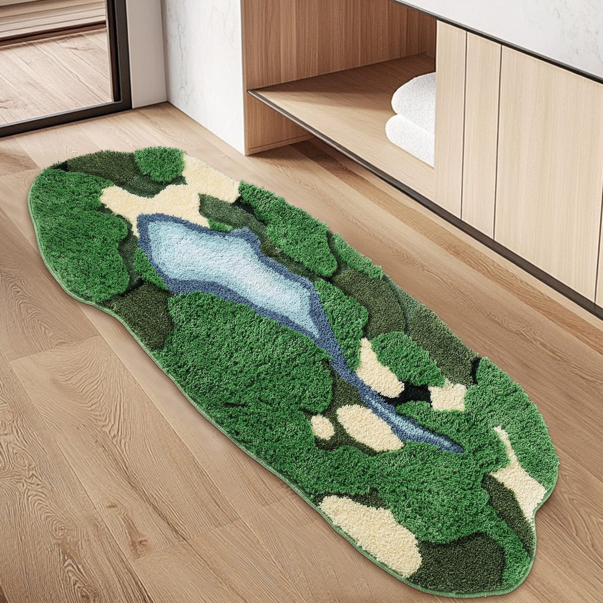 Green Floral Moss Bathroom Rug Bath Mat Soft Cute Rugs 20"x32"