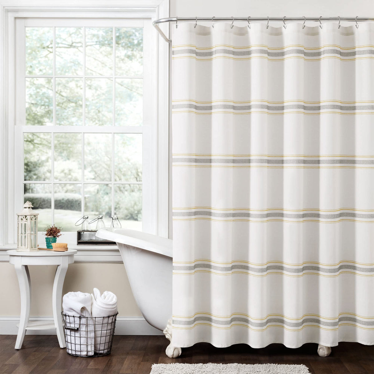 Lush Decor Farmhouse Stripe Cotton Shower Curtain, 72" W x 72" L, Red - Striped Bathroom Curtain - Fabric Shower Curtains - Farmhouse Bathroom Decor