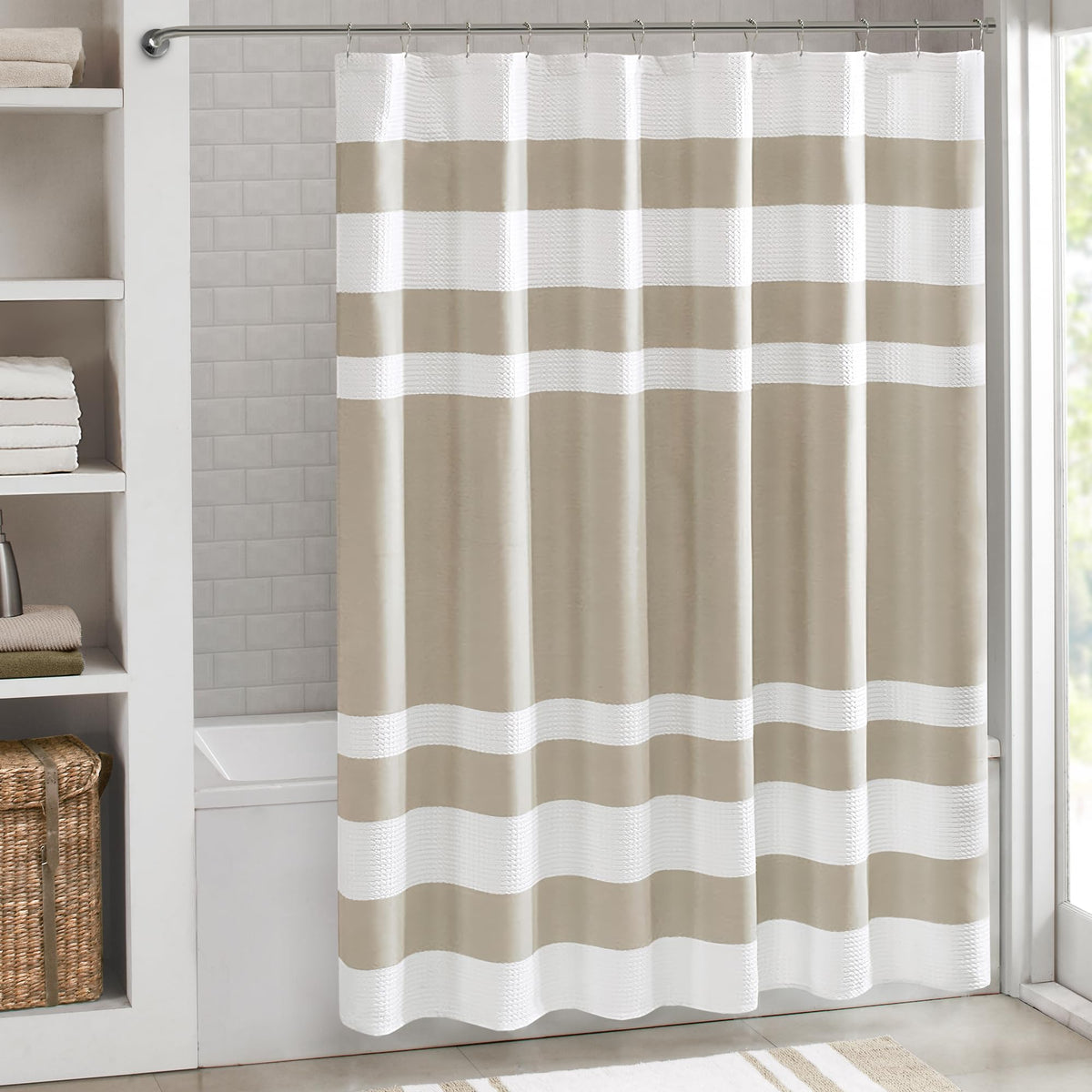 Madison Park Arbor Waffle Shower Curtain for Bathroom, 72 x 72, Beige