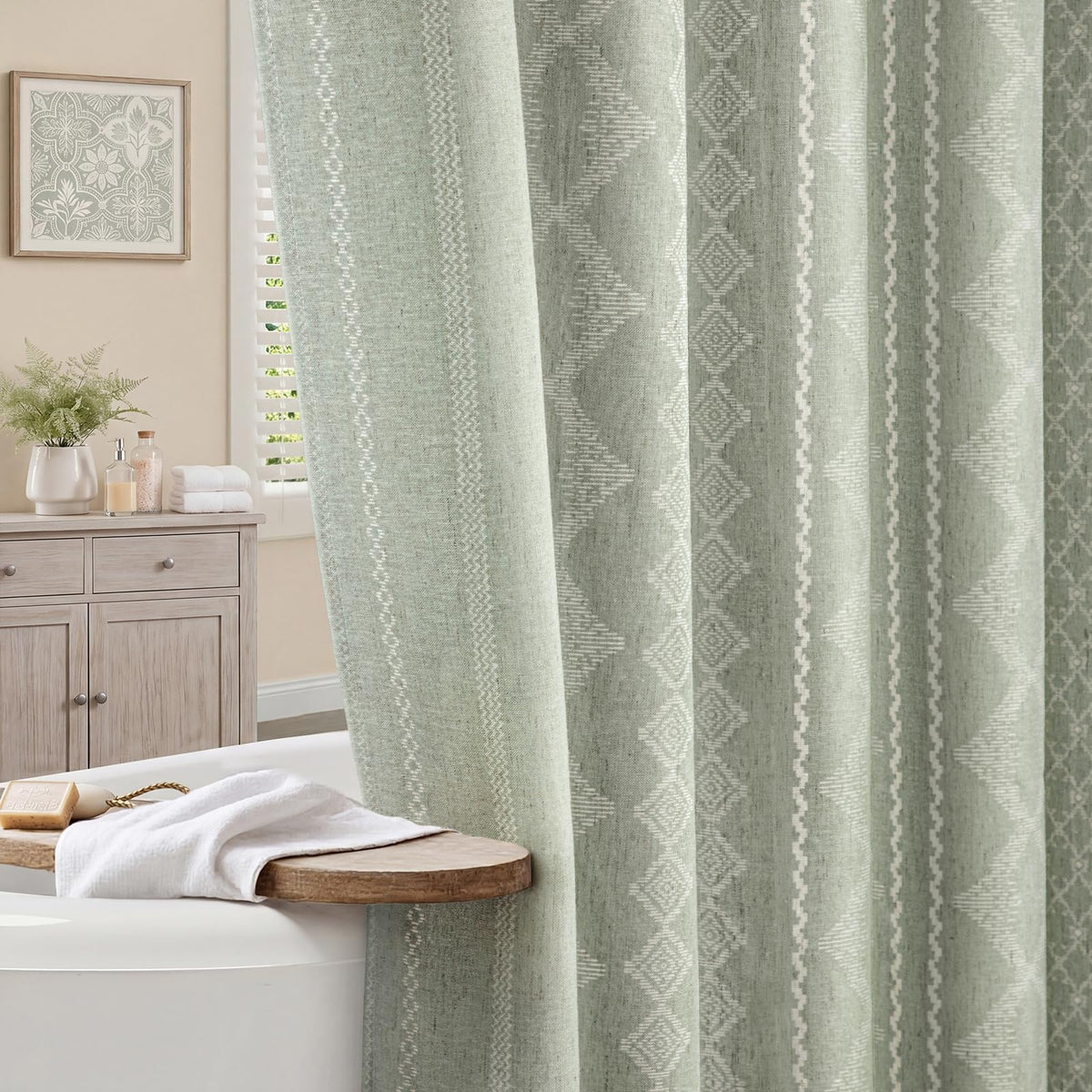 Nave Blue Boho Linen Shower Curtain,72" W x 72" L