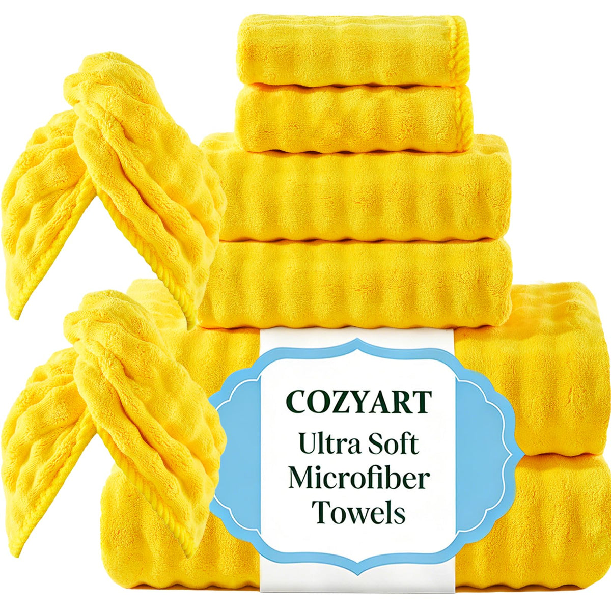 COZYART Lint Free 8 Pcs Bathroom Towels Set Ultra Soft Microfiber Orange