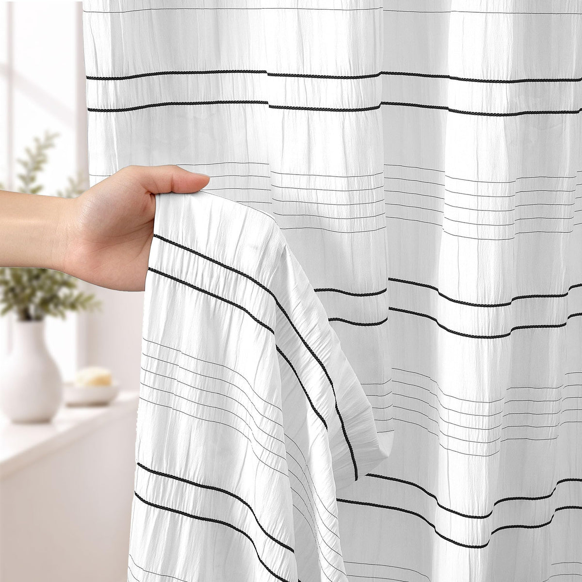 Siiluminisoy Extra Long Shower Curtain Fabric 72 x 84 Inch Shower Curtain Cream Striped Cotton Blend Thick Farmhouse Shower Curtains for Country Bathroom Decor, Beige