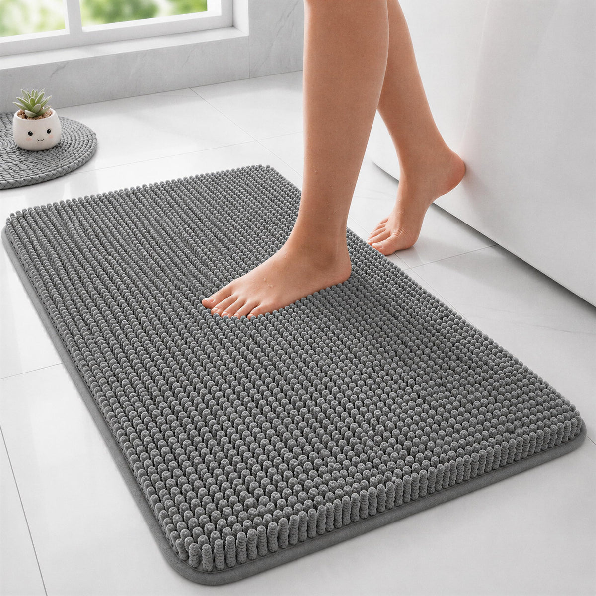 Utopia Home Bathroom Rug, Absorbent Chenille Bath Rugs, 17x24 Inch, Grey