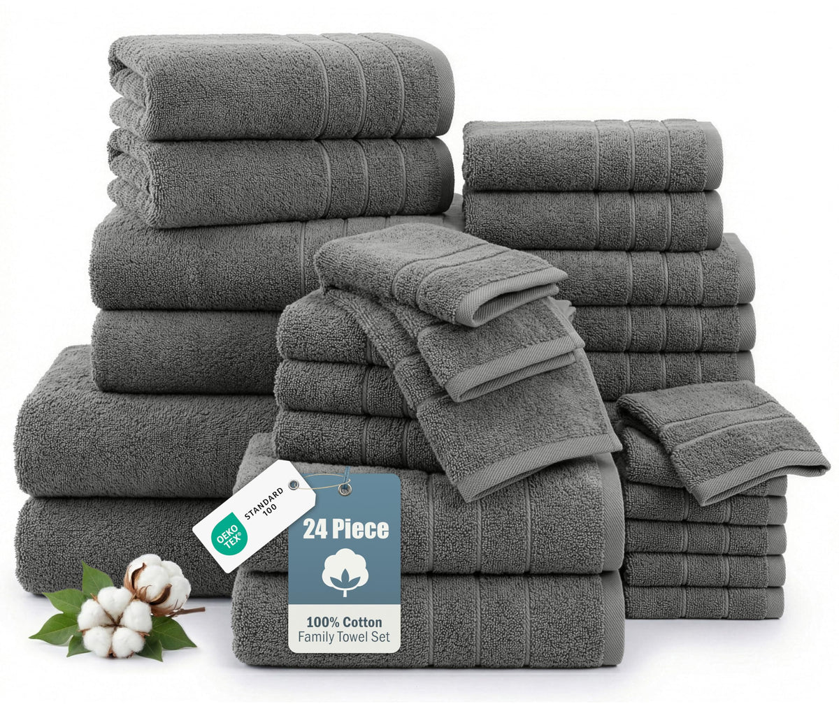 Casa Platino Towel Set Soft Absorbent Quick Dry 100% Cotton - Cool Grey