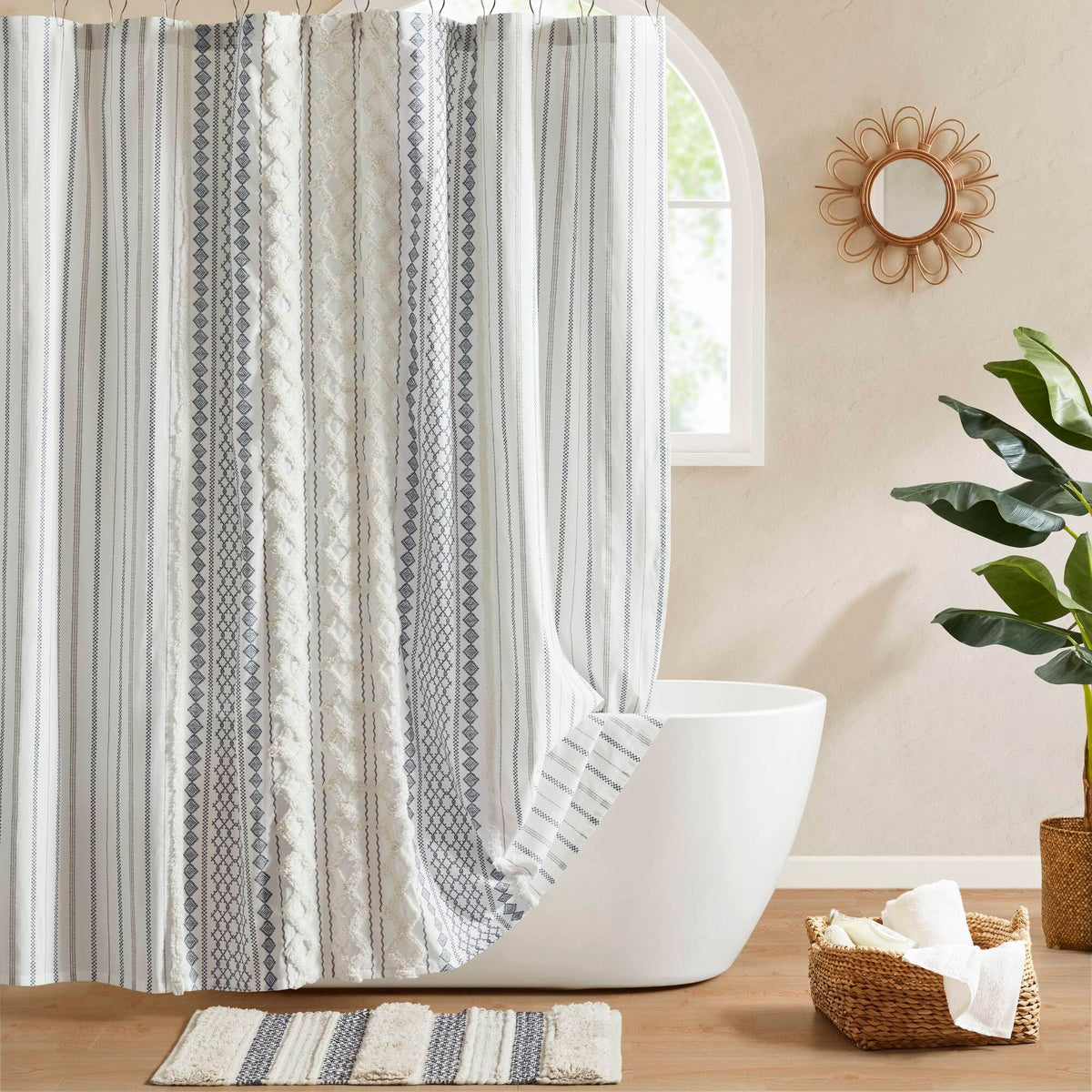 INK+IVY Imani Tufted Chenille 100% Cotton Shower Curtains Machine Washable, Modern Home Bathroom Décor Bathtub Privacy Screen, 72" x 72", Ivory