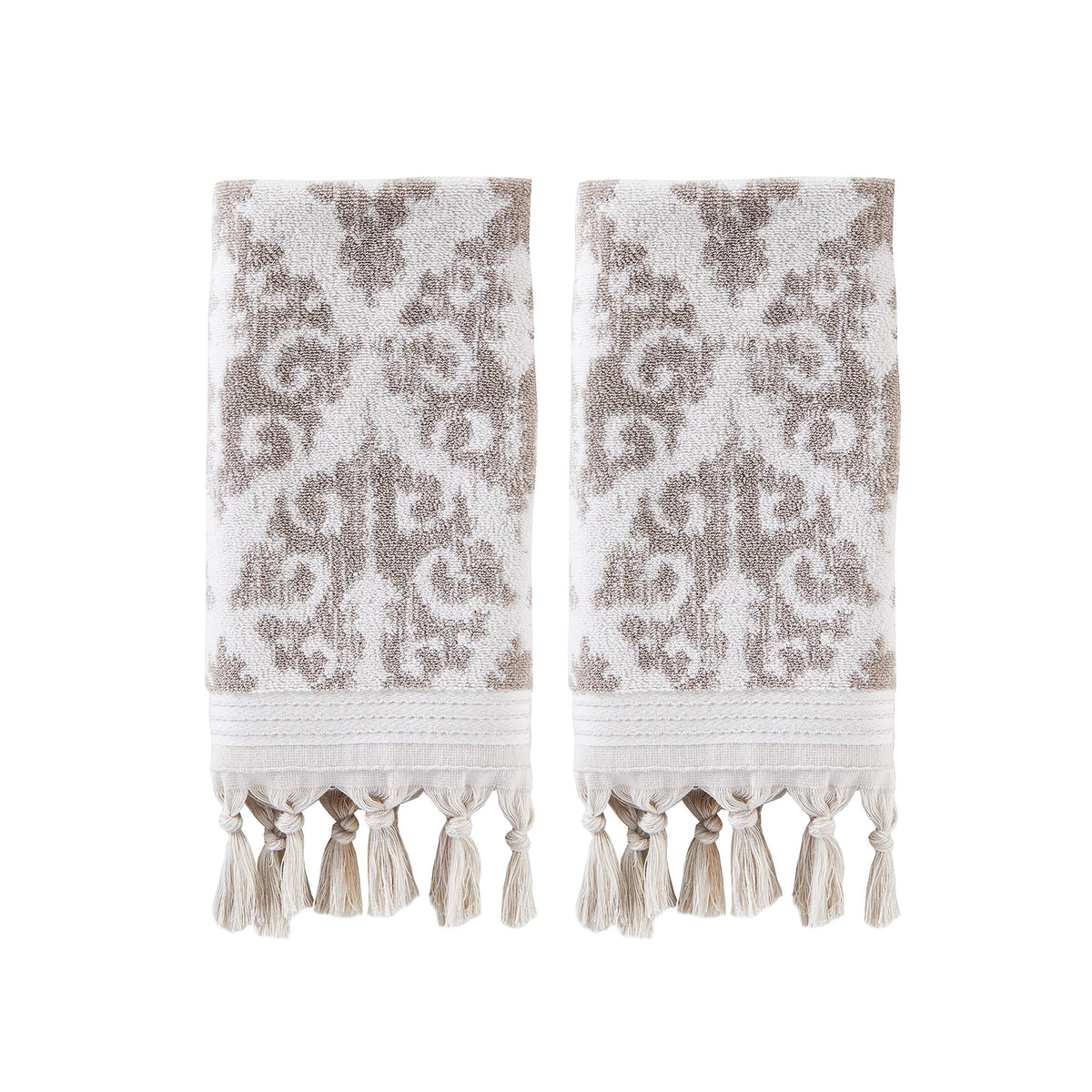 SKL Home Mirage Fringe Hand Towel Set-2pc, 100% Turkish Cotton, Taupe