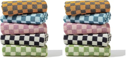 Madi-Cadi Hand Towels 5 Pack - Cotton Face Towels Soft, Absorbent, and Decorative Checkered Design for Bathroom, Kitchen, Gym, and Spa - 13 x 29 Inches for Any Occasion