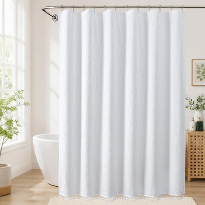 OVZME Sage Green Shower Curtain for Bathroom, Puff Printed Textured Shower Curtain with Tassels, Rustic Geometry Heavy Duty Vintage Country Bathroom Curtain, Water Resistant Fabric, 72Wx72L Inches