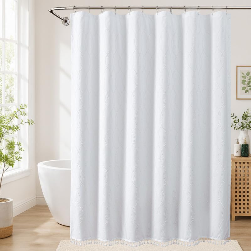 OVZME Sage Green Shower Curtain for Bathroom, Puff Printed Textured Shower Curtain with Tassels, Rustic Geometry Heavy Duty Vintage Country Bathroom Curtain, Water Resistant Fabric, 72Wx72L Inches