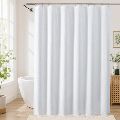 OVZME Sage Green Shower Curtain for Bathroom, Puff Printed Textured Shower Curtain with Tassels, Rustic Geometry Heavy Duty Vintage Country Bathroom Curtain, Water Resistant Fabric, 72Wx72L Inches