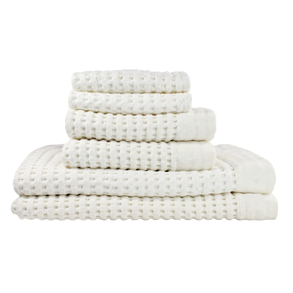 GILDEN TREE Waffle Hand Towels for Bathroom Quick Dry Large Luxury Lint Free Super Absorbent Cotton Hand Towels Set of 2, Modern Style (Cream)