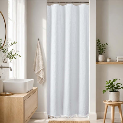 OVZME Sage Green Shower Curtain for Bathroom, Puff Printed Textured Shower Curtain with Tassels, Rustic Geometry Heavy Duty Vintage Country Bathroom Curtain, Water Resistant Fabric, 72Wx72L Inches