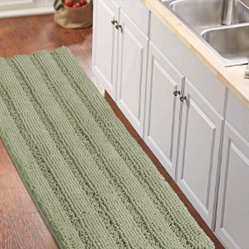 Turquoize Bathroom Runner Rug 17"x47", Soft Absorbent Chenille Bath Rug