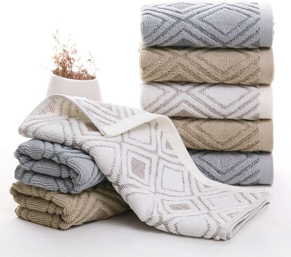 Pidada Hand Towels Set of 4 Diamond Pattern 100% Cotton Absorbent Soft Decorative Towel for Bathroom (Beige Brown)
