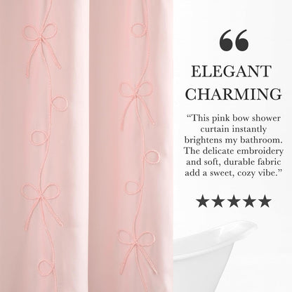 Seasonwood Pink Bow Shower Curtain with Cording Bow Embroidery 72x72 Inches