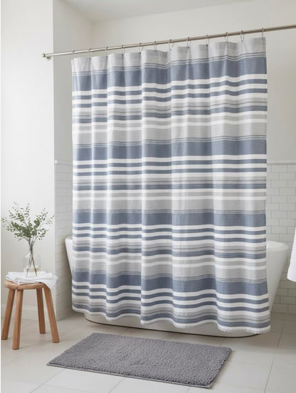 Serafina Home Nautical Striped Blue and White Fabric Shower Curtain: