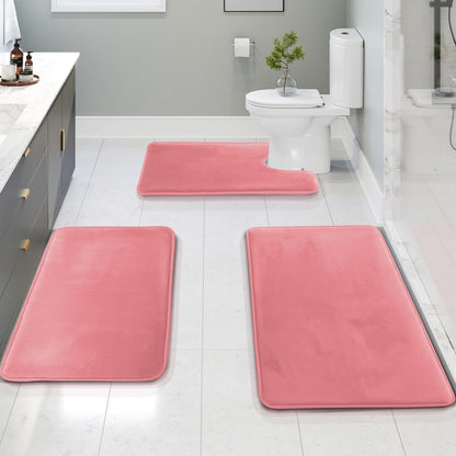 Clara Clark 3 Piece Bathroom Rugs Bath Mat Set, Velvet Memory Foam Bath Mats for Bathroom - Non-Slip, PVC Backing Bath Rugs, Washable - Dries Quickly, Green