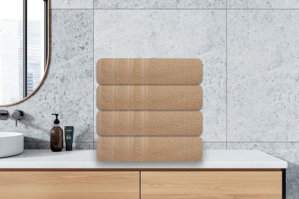 Large Bath Towels Set of 6 – 24" x 50" – 100% Cotton Terry – Durable, Soft & Quick Dry – Beige Multipurpose Towels for Bathroom, Gym, Spa, Pool & Daily Use