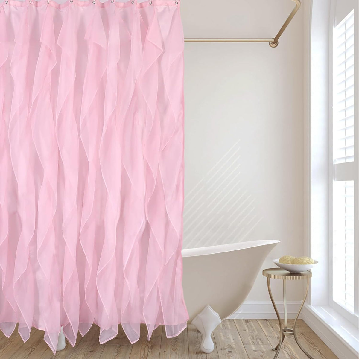 Pink Ruffle Shower Curtains for Bathroom Sheer Shower Curtain, 72in Long