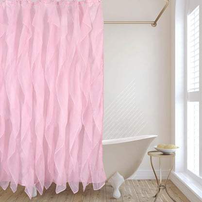 Pink Ruffle Shower Curtains for Bathroom Sheer Shower Curtain, 72in Long